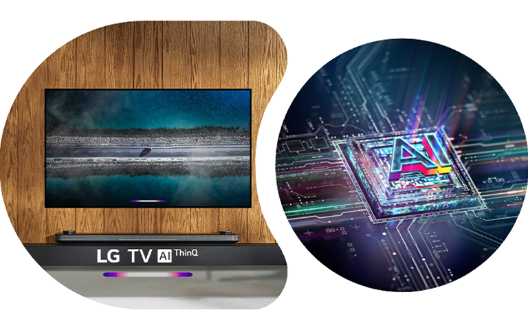 Twee afbeeldingen van een LG TV waarop verschillende apps worden weergegeven, waarbij de programmafuncties van LG webOS Re:New worden benadrukt.